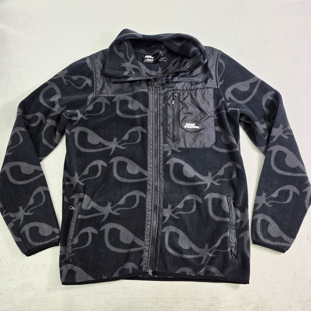 Vintage No Fear AOP Eyes‎ Fleece Jacket Y2K Skate Grunge Streetwear Men's M EUC